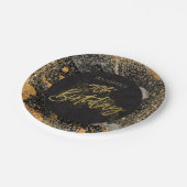 黒エレガント金ゴールドグリッター90th誕生日パーティー ペーパープレート (アングル)