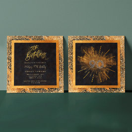 黒エレガント金ゴールドグリッター90th誕生日パーティー 招待状
