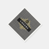 黒エレガント金ゴールドグレンプレイドモノグラム スタンダードカクテルナプキン (角)