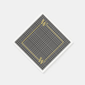 黒エレガント金ゴールドグレンプレイドモノグラム スタンダードカクテルナプキン (角)