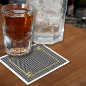 黒エレガント金ゴールドグレンプレイドモノグラム スタンダードカクテルナプキン