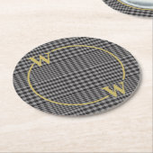 黒エレガント金ゴールドグレンプレイドモノグラム ラウンドペーパーコースター (アングル)