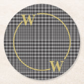 黒エレガント金ゴールドグレンプレイドモノグラム ラウンドペーパーコースター (正面)