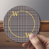 黒エレガント金ゴールドグレンプレイドモノグラム ラウンドペーパーコースター