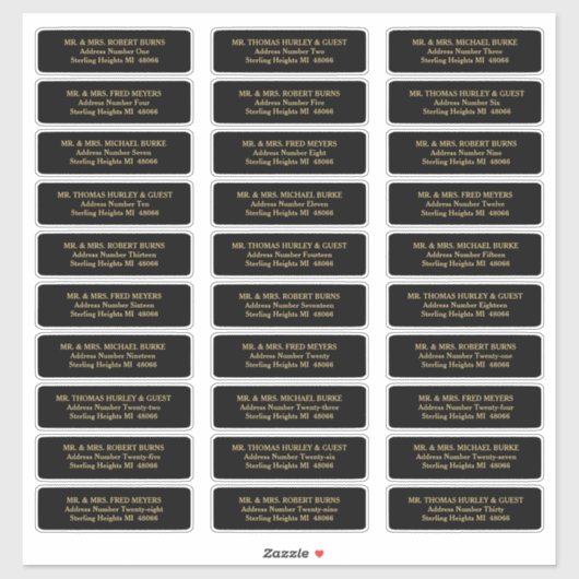 黒エレガント金ゴールドゲストリストの宛名ラベル シール (シート)