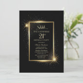 黒エレガント金ゴールドサプライズ21歳の誕生日パーティー 招待状 (スタンド正面)