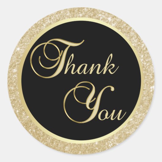 黒エレガント金ゴールドサンキュー封筒用シール ラウンドシール (正面)