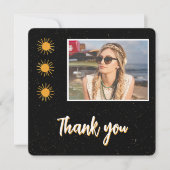 黒エレガント金ゴールドサンフォト誕生日 サンキューカード (正面)