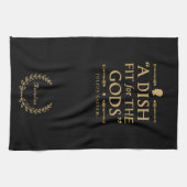 黒エレガント金ゴールドシェフ引用文：神に合う キッチンタオル (横)