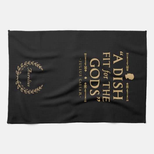 黒エレガント金ゴールドシェフ引用文：神に合う キッチンタオル (横)