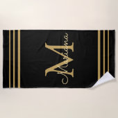 黒エレガント金ゴールドシパーソナライズされたックビーチタオル ビーチタオル (正面)