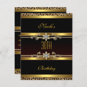 黒エレガント金ゴールドジュエル30歳の誕生日招待状 招待状 (正面/裏面)