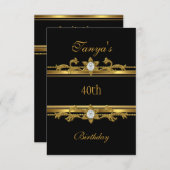 黒エレガント金ゴールドジュエル40歳の誕生日 招待状 (正面/裏面)