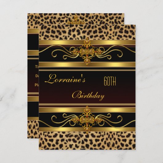 黒エレガント金ゴールドジュエル60番誕生日招待状 招待状 (正面/裏面)