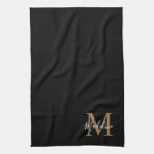 黒エレガント金ゴールドスクリプトタイポグラフィモノグラム キッチンタオル (縦)