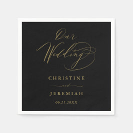 黒エレガント金ゴールドスクリプトタイポグラフィ結婚の スタンダードカクテルナプキン
