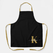 黒エレガント金ゴールドスクリプトモノグラム エプロン (正面)