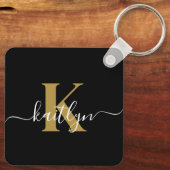 黒エレガント金ゴールドスクリプトモノグラム キーホルダー (裏面)