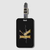 黒エレガント金ゴールドスクリプトモノグラム ラゲッジタグ (正面縦)