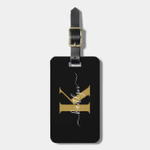 黒エレガント金ゴールドスクリプトモノグラム ラゲッジタグ (正面縦)