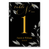 黒エレガント金ゴールドスクリプトユーカリ葉 テーブルナンバー (正面)