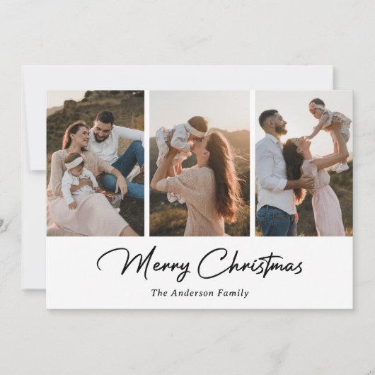 黒エレガント金ゴールドスクリプト写真メリークリスマス シーズンカード (正面)