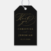 黒エレガント金ゴールドスクリプト名結婚の感謝 ギフトタグ (正面)