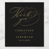 黒エレガント金ゴールドスクリプト名結婚の感謝 ワインラベル (シングルラベル)