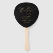 黒エレガント金ゴールドスクリプト結婚式 プログラム ハンドファン (正面)