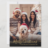 黒エレガント金ゴールドスクリプト2フォトクリスマス シーズンカード (正面)