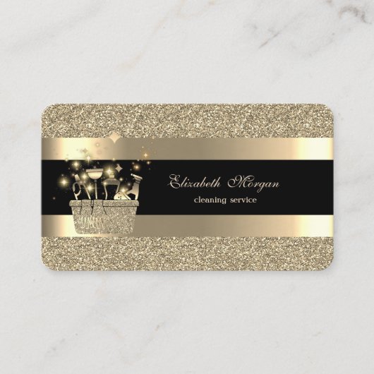 黒エレガント金ゴールドストライプのグリッター洗浄 名刺 (正面)