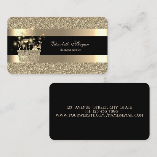 黒エレガント金ゴールドストライプのグリッター洗浄 名刺 (正面/裏面)