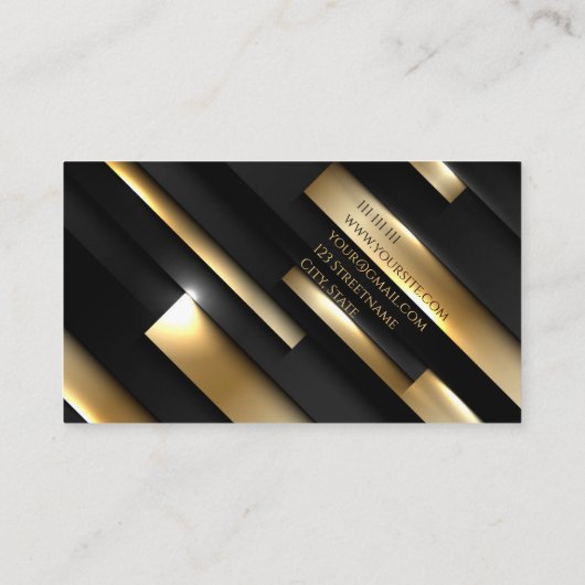 黒エレガント金ゴールドストライプ角ユニーク文字 名刺 (裏面)