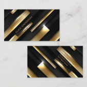 黒エレガント金ゴールドストライプ角ユニーク文字 名刺 (正面/裏面)