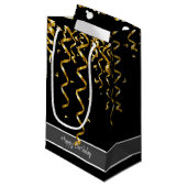 黒エレガント金ゴールドストリーマー、編集可能文字 スモールペーパーバッグ (正面アングル)