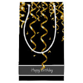 黒エレガント金ゴールドストリーマー、編集可能文字 スモールペーパーバッグ (正面)