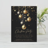 黒エレガント金ゴールドスパークルバウブルクリスマスパーティー 招待状 (スタンド正面)