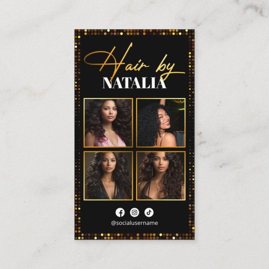 黒エレガント金ゴールドスパークルフォト美容師 名刺 (裏面)