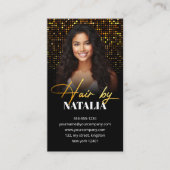 黒エレガント金ゴールドスパークルフォト美容師 名刺 (正面)