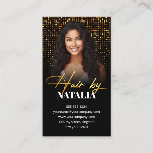 黒エレガント金ゴールドスパークルフォト美容師 名刺 (正面)