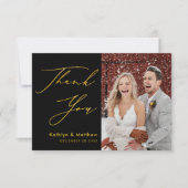 黒エレガント金ゴールドスモダント写真結婚の サンキューカード (正面)