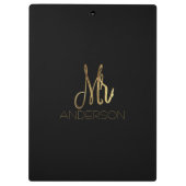 黒エレガント金ゴールドタイポグラフィ氏ファミリー名 クリップボード (裏面)