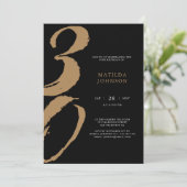 黒エレガント金ゴールドタイポグラフィ30歳の誕生日 招待状 (スタンド正面)