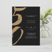 黒エレガント金ゴールドタイポグラフィ50誕生日 招待状 (スタンド正面)