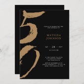 黒エレガント金ゴールドタイポグラフィ50誕生日 招待状 (正面/裏面)