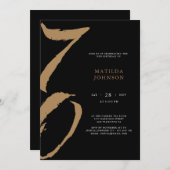 黒エレガント金ゴールドタイポグラフィ70誕生日 招待状 (正面/裏面)