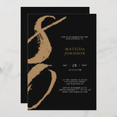 黒エレガント金ゴールドタイポグラフィ80誕生日 招待状 (正面/裏面)