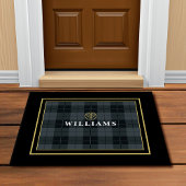 黒エレガント金ゴールドタータンチェックプレイドモノグラム ドアマット