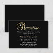 黒エレガント金ゴールドダイヤモンドウェディングレセプションカード エンクロージャーカード (正面/裏面)