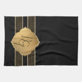 黒エレガント金ゴールドダイヤモンド形状モノグラムイニシャル キッチンタオル (横)